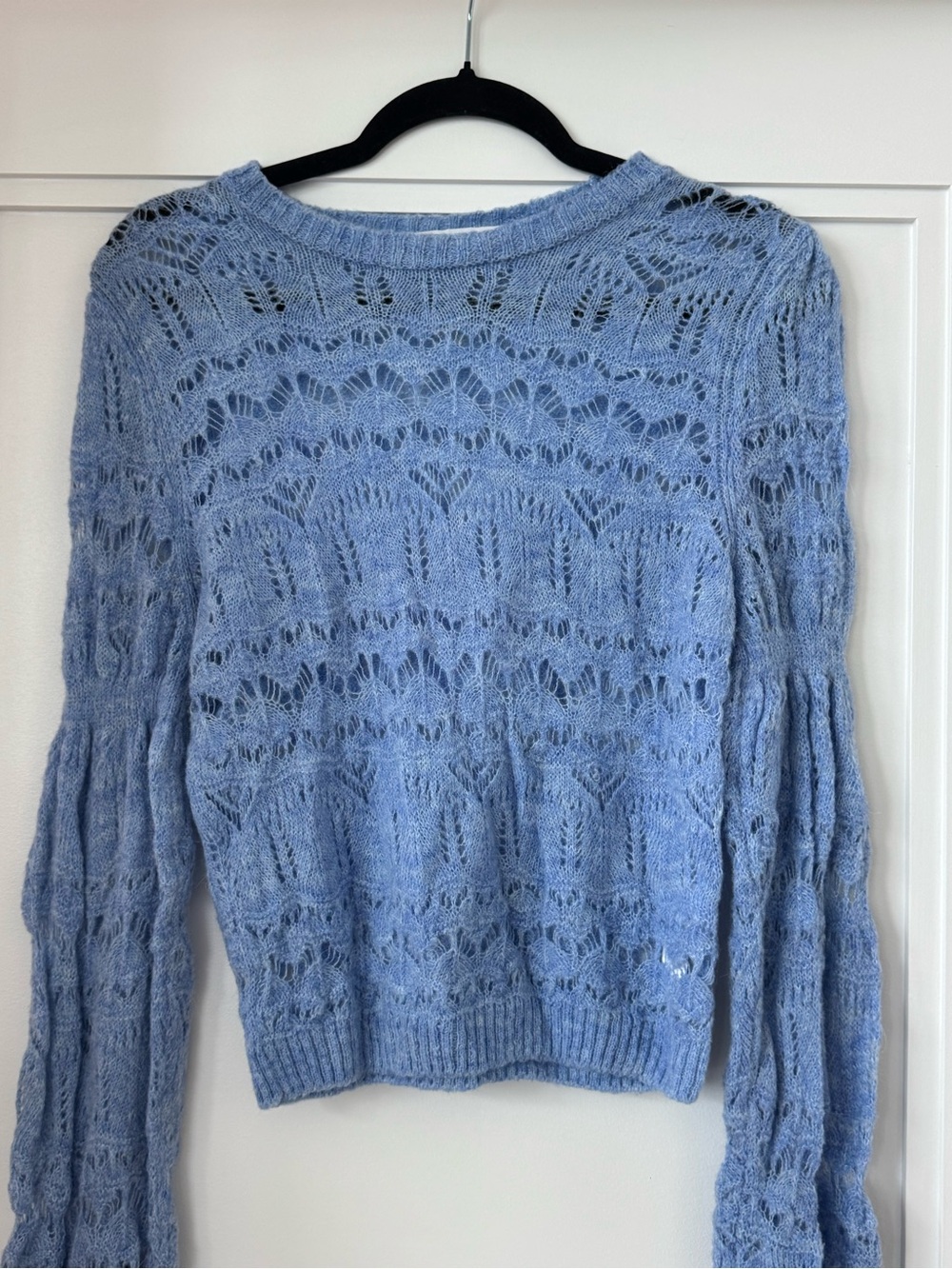 Zara Light Blue Open-Knit Crewneck Sweater